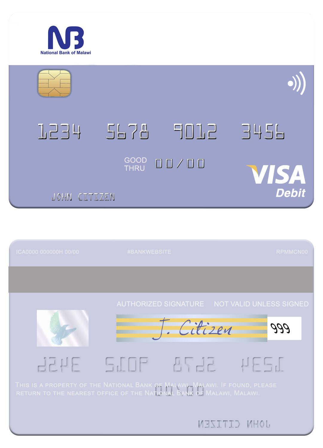 Download Malawi National Bank of Malawi  visa debit card Photoshop template